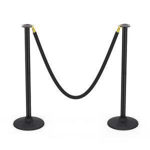 BATTIFE Plastic Stanchion Posts with Black Velvet Ropes and Weighted Rubber-Plastic Base, Crowd Control and Queue Management Barrier Poles for Party, Event, Red Carpet (2 Pack)