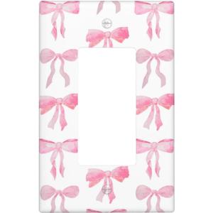 Pink Bow Single Rocker Light Switch Plates And Outlet Covers Decorative Electrical Wall Plate Receptacle Switchplate Decorate Plug Cover For Bathroom Bedroom Kitchen 4.6 * 2.8 Inch