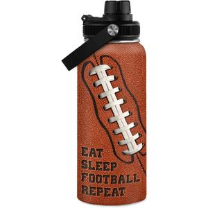 Football Water Bottle 32oz Insulated Stainless Steel Sports Bottle - Football Fans