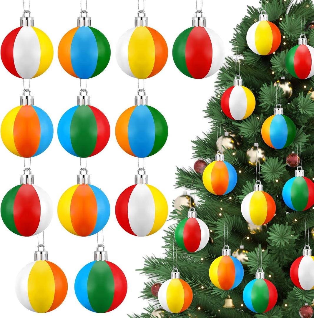 12 Pcs Mini Beach Ball Ornaments for Christmas Tree 3.15 Inch Shatterproof Plastic Summer Hanging Balls Decoration for Christmas Hawaiian Party Tropical Decorative Supplies(Classic)