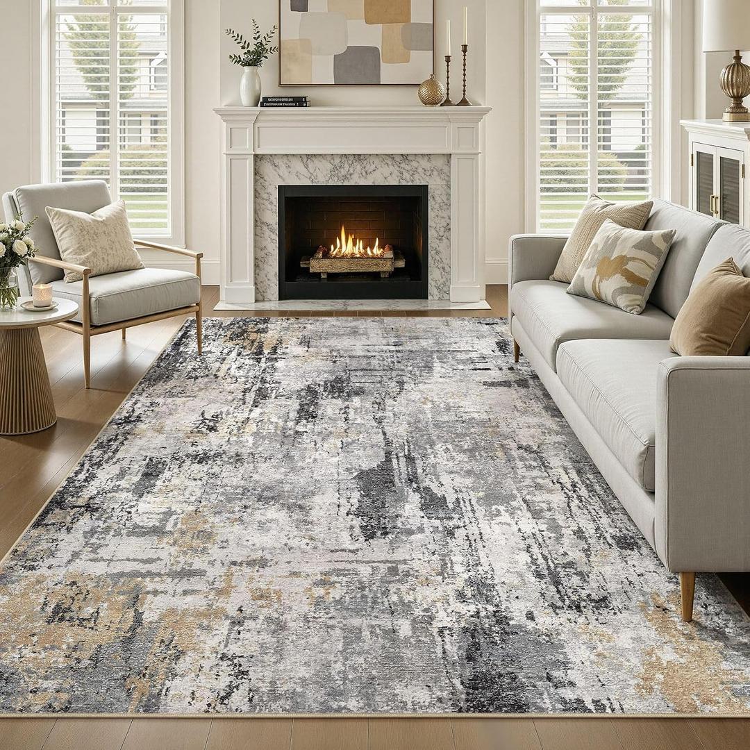 7x10 Area Rug Washable Large Neutral Modern Living Room Rugs