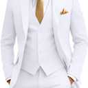 Men's Slim Fit 3 Piece Suit Two Button Business Wedding Dress Tux Suit Set Jacket Vest Pants with Tie (White, XXXL)