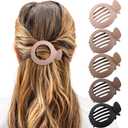 AWAYTR 5Pcs Flat Claw Hair Clips for Women with Thin & Thick hair, Non-slip Round Jaw Clamp for Lying Down Hollow Hairpin Clips (Matte Neutral, S for Thin Hair(L:3"*W:2.4")