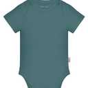 KOH KOH Kids Baby Short Sleeve Soft Cotton Boy Girl Unisex Solid Gender Neutral Plain Infant Toddler Wide Neck Lap Shoulder Comfy Snap Closure Tagless One Piece Bodysuit, Teal Blue Green 0-3M