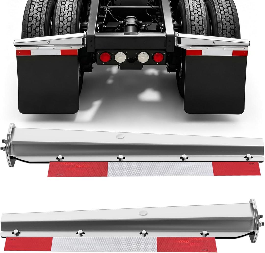 TIROL Stainless Steel Straight Spring Loaded Mud Flap Hanger Set 2.5" Bolt Spacing 30" Length with Aluminum Reflective Tapes fit for Semi Trucks, 1 Pair 2 Pcs
