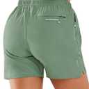ALLZERO Women's Running Shorts 5" Quick Dry Lightweight Athletic Workout Shorts with Zip Pockets Hiking (Green, L)