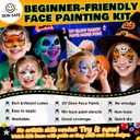 2 x Face Painting Kit for Kids & Adults - 18 Colors + 15 UV Glow Paints, Water-Based Non-Toxic Professional Makeup with Stencils & Brushes for Cosplay, Birthday Parties, Halloween