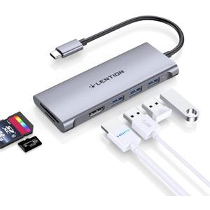 LENTION USB C Hub with 4K HDMI, 3 USB 3.0, SD/Micro SD 3.0 Card Reader, Compatible 2023-2016 MacBook Pro, New Mac Air/Surface, Chromebook, iPhone15 or More, Stable Driver Adapter (C34, Space Gray)