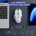MELOGAGA Wireless Gaming Mouse Bluetooth Mouse RGB Rechargeable 2.4G USB Cordless Computer Mice with 7 Color Backlit, 6 Buttons & Silent Click for Laptop, iPad, Mac OS, PC, Windows -White