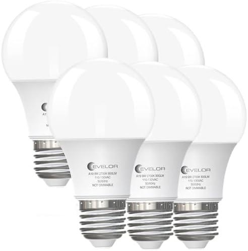evelor 6-Pack A19 LED Light Bulbs,60 Watt Equivalent,Soft Warm White 2700K | Efficient 9W,800 Lumens,Non-Dimmable,E26 Base LED Bulbs,15000 Hours, Ideal for Bedroom Living Room, Pack Of 3