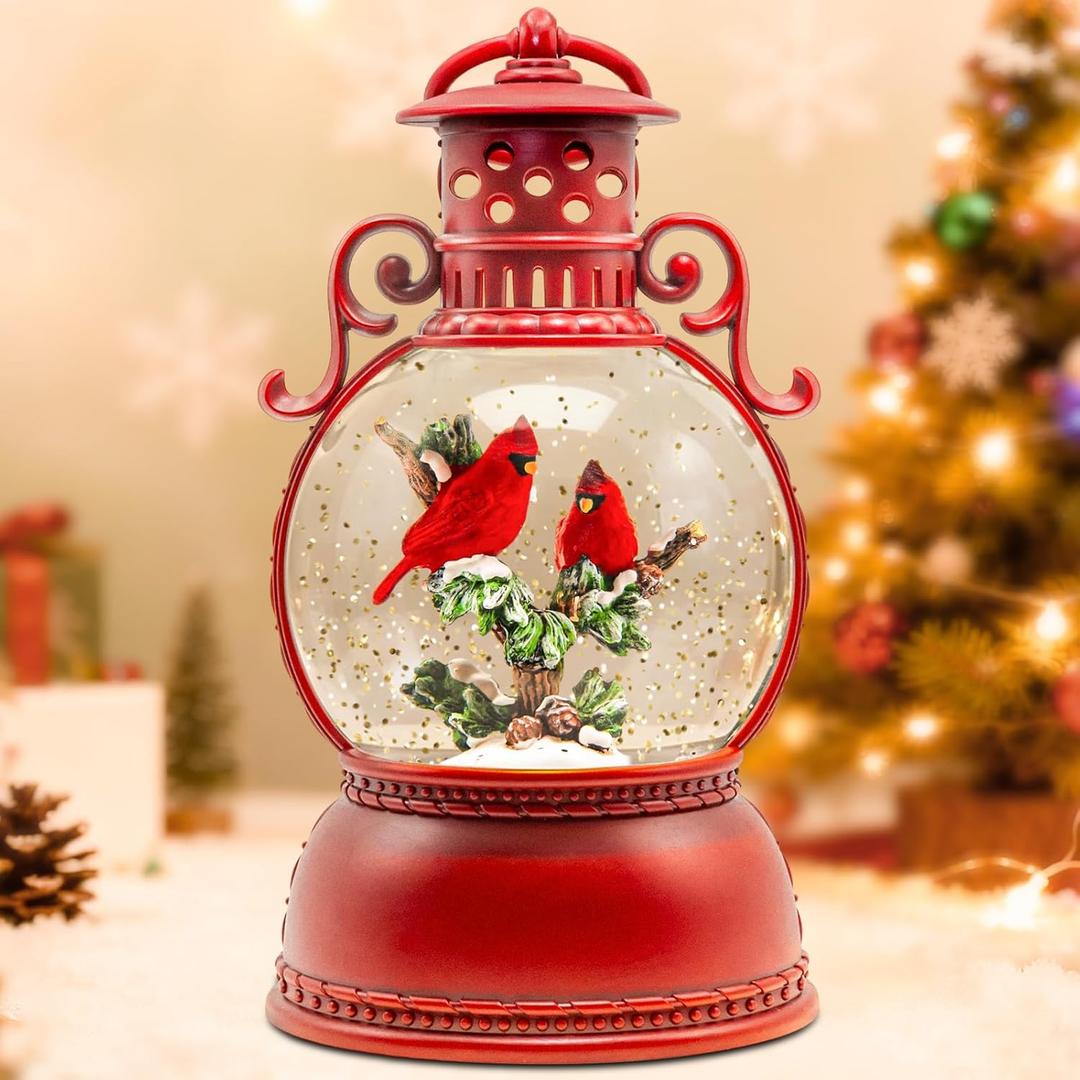 Christmas Snow Globes, Cardinal Christmas Water Globes with 8 Songs, 6H Timer Battery & USB Powered Glitter Snow Globe Music Box Suitable for Christmas Home Decorations Holiday Party Gifts (Color 3)