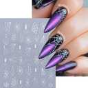 3 x 5 Sheets Halloween Spider Web Nail Stickers for Nail Art 3D Self-Adhesive Spider Web Nail Art Stickers White Black Silver Laser Gold Spider Nail Decals Holiday Nail Design Supplies for Women (W7)