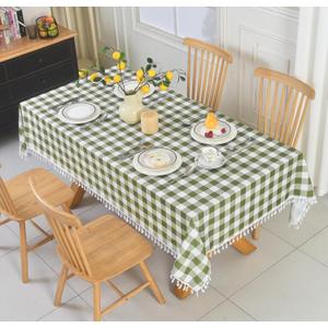 Tassel Water-Resistant Checkered Table Cloth 58x84 Inch - Farmhouse Rustic Fringe Gingham Tablecloth, Rectangle Buffalo Plaid Table Cover for Kitchen Picnics, Gardens and Parties