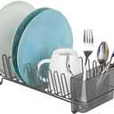 mDesign Steel Compact Dish Drying Rack w/Removable Cutlery Tray, Caddy, Dish Drainer, Rack for Kitchen Counter, Sink; Holds Dishes, Utensil, Board; Concerto Collection, Graphite Gray/Smoke Gray (Graphite/Smoke)