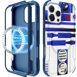 for iPhone 16 Pro Case - Compatible with MagSafe Women Cute Girls Magnetic Protective Phone Cover Boys Unique Design Heavy Duty Shockproof Funda for Apple 16 Pro Cases (Blue Robot)