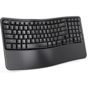 seenda Bluetooth Ergonomic Keyboard, COE311 Wireless Keyboard with 3 Multi-Device Connectivity, Rechargeable, Wave Keys, Soft Wrist Rest, Compatible for Windows/macOS/PC/Laptop/MacBook/iPad - Black