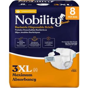 3XL Adult Diapers for Women and Men - 8 Bariatric Disposable Briefs with Tabs and Stretchable Side Panels - Breathable with Maximum Absorbency