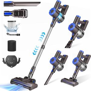 Cordless Vacuum Cleaner, Super Power Suction Stick Vacuum Cleaners with 2200 mAh Battery,8-in-1 Lightweight Self-Standing, 35 Mins Runtime for Home Hard Floor Low-Pile Carpet Pet Hair (Blue)