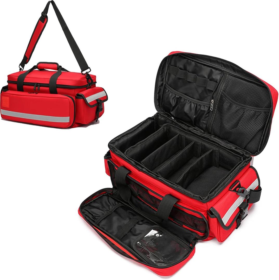 Medical Bag,First Aid Bag,First Responder Bag for Trauma,Emergency Medical Bag Organizer,Trauma Bag with Detachable Dividers for Nurses,Home Health Care, EMT(Bag Only) (Red)