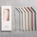 Nightingale Reusable Silicone Straws - Bendy Drinking Straw with Cleaning Brush - Collapsible and Bendable Travel Straw for Kids - Dishwasher Safe, Food-Safe - Set of 6 (Oak Multi)