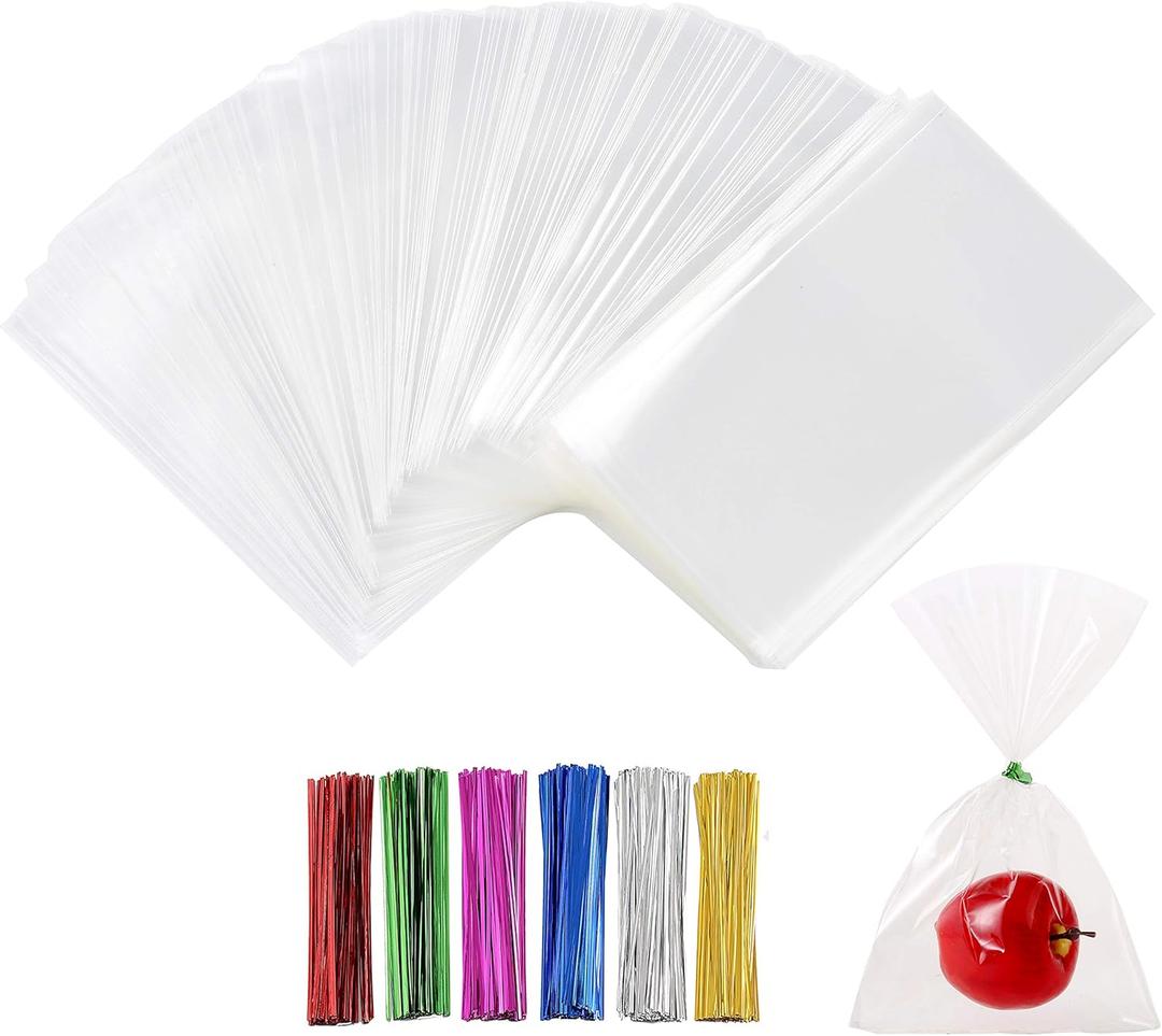 400 PCS 3" x 5" Thick Clear Cello Treat Bags Durable Plastic Cellophane Bag With Ties Packing Bakery Popcorn Cookies Candies Lollipop Treat Poly Bags