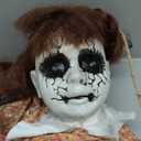 4.8FT Halloween Scary Decorations Outdoor, Hanging Swinging Doll Girl with Sound & Slap Activated/Creepy Sound/Light Up Eyes, Creepy Halloween Hanging Ghosts for Indoor, Outdoor, Haunted House Decor