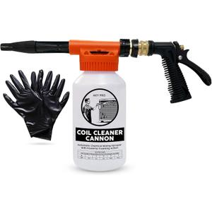 AC Coil Cleaner Cannon Sprayer - Automatic Mixing Foam Gun for HVAC Coil Cleaner - Air Conditioner Coil Cleaner for AC Unit, Evaporator & Condenser Coils - 2-Quart Bottle with Dilution Ratios + Gloves