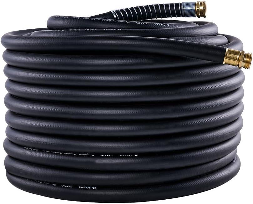 Guitrees Garden Hose 150FT x 3/4”, Heavy Duty Rubber Hose, Water Hose with Five Layered Braiding, Male Female Fittings, 1000PSI Burst, 300PSI Working (Black)its dusty
