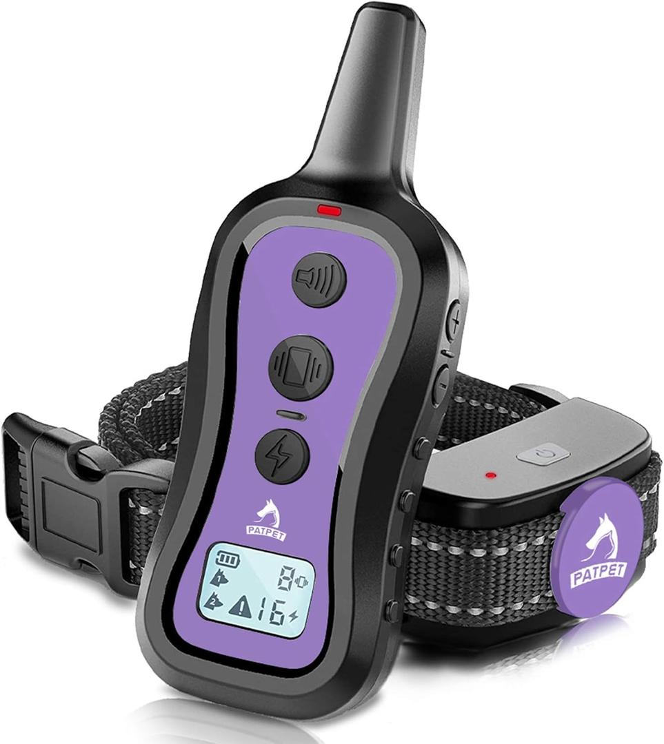PATPET Dog Training Collar Dog Shock Collar with Remote - 3 Training Modes, Beep, Vibration and Shock, Up to 1000 ft Remote Range, Rainproof for Small Medium Large Dogs (Purple)