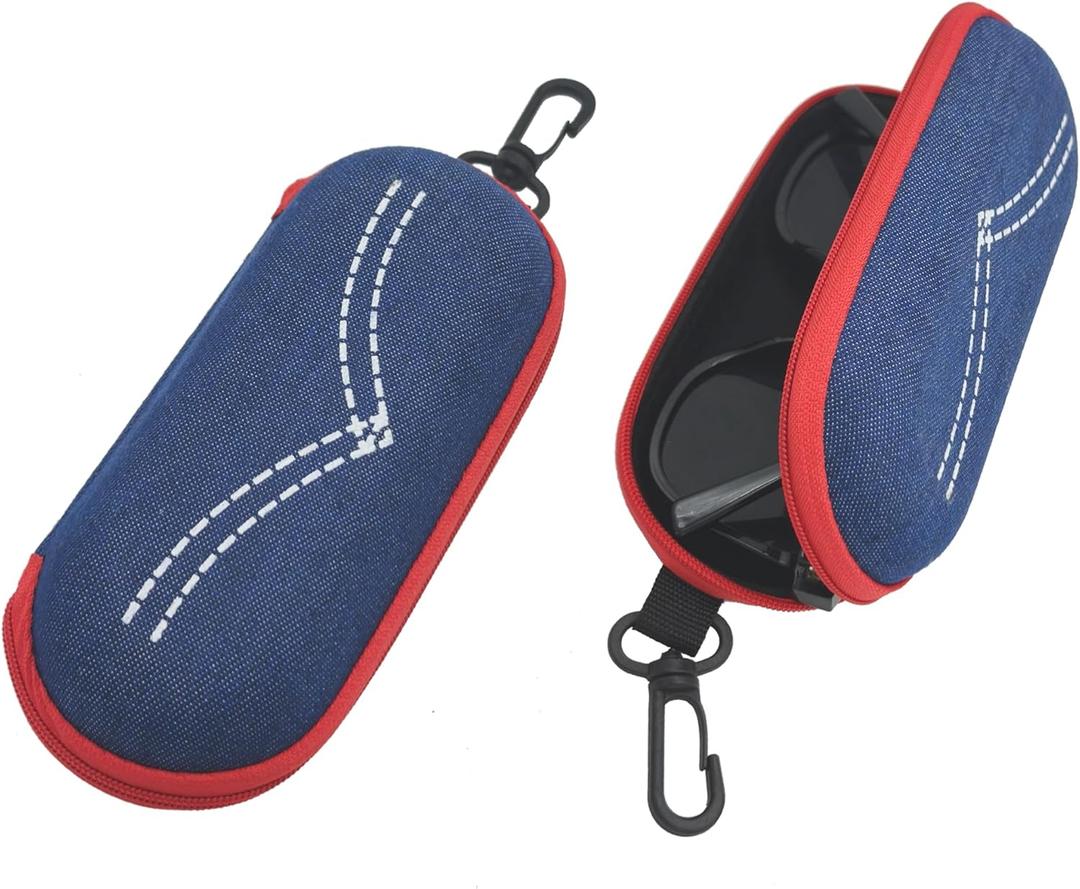 Cowboy Denim Zippered Eyeglass Case for Women Men, Hard Shell Sunglasses Holder with Soft Fleece Lining