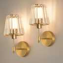 Battery Operated Crystal Wall Sconces Set of 2, Wireless Wall Lamp with RGB Rechargeable Dimmable Bulbs, Modern Wall Sconce with Remote for Bedroom, Living Room, Bulbs Included(Gold)