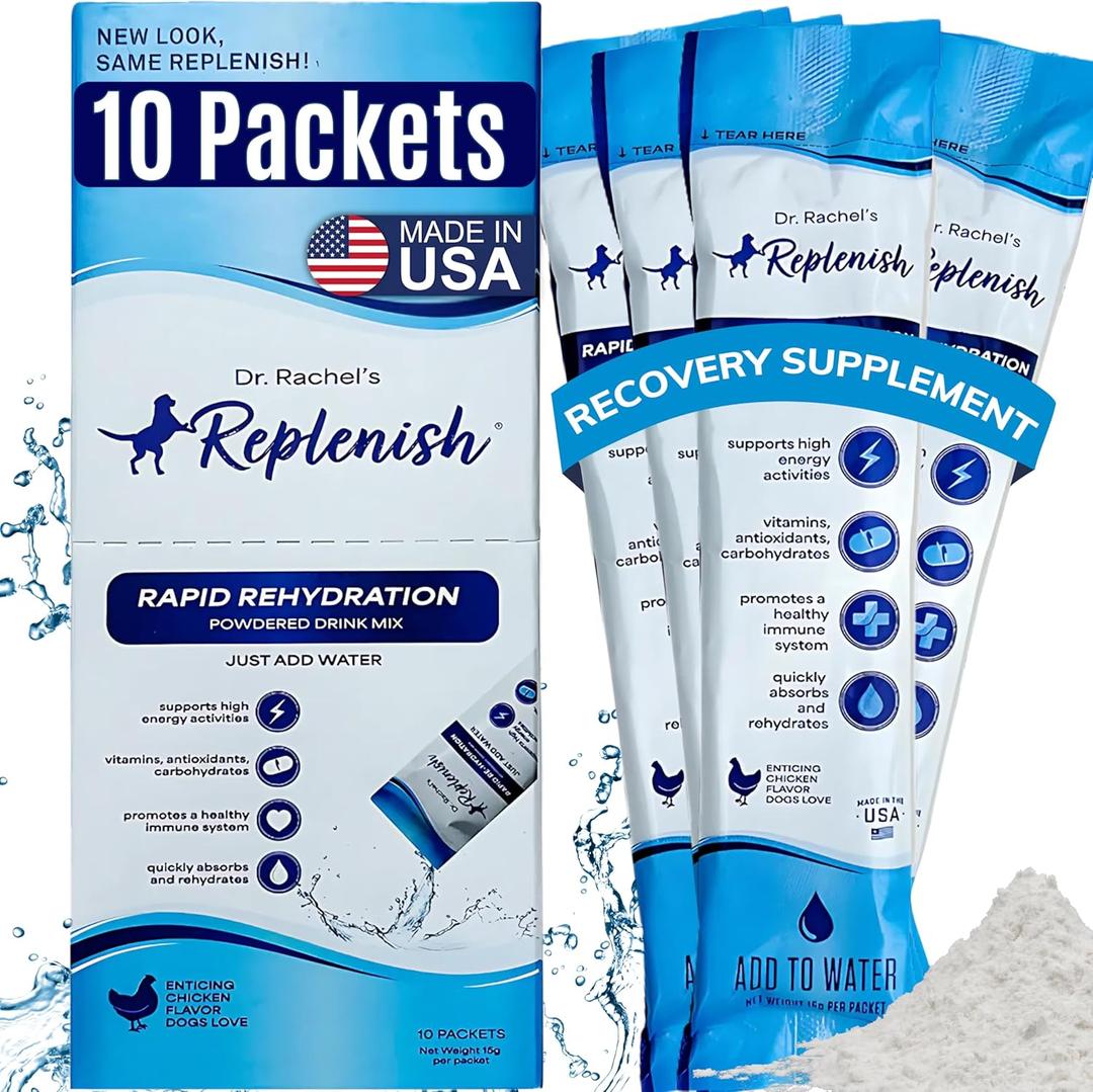 Replenish Dog Recovery Water Supplement  Pedialyte for Dogs Hydration Drink & Water Additive - Electrolytes for Dogs Hydration Supplement  10 Packets Count