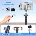 Selfie Stick Travel Tripod for Cell Phone with Remote Control and Phone Holder, Extendable Selfie Stick for iPhone, iPhone Tripod for Video Recording, 72 Inch, Black