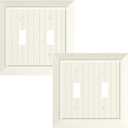 2-Pack Classic Beadboard Double Toggle Light Switch Cover Plate, Unbreakable Polycarbonate Decorative Switch Plate Covers, Light Almond 2 Gang Wall Plate