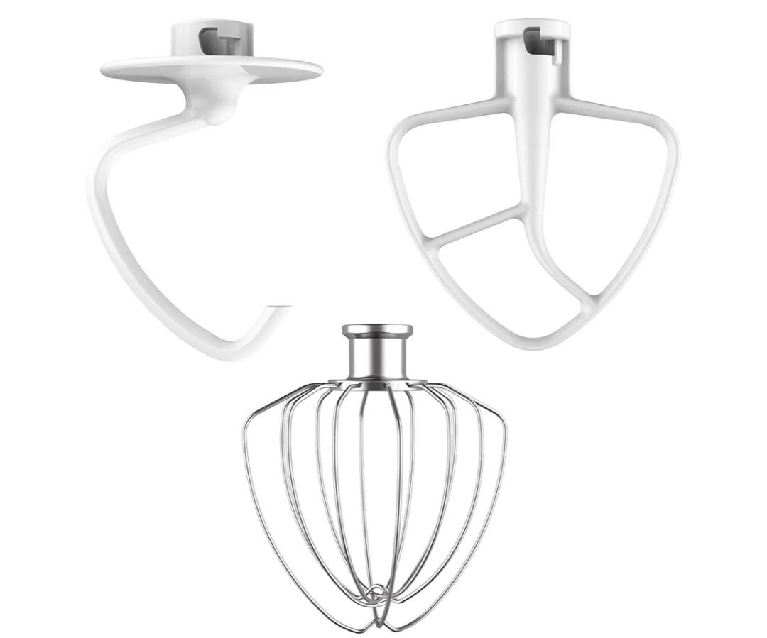 3-Piece Mixer Attachment Kit for KitchenAid 4.5/5 QT Tilt-Head Mixers, Stainless Steel K45WW Wire Whip, K45DH Dough Hook & K45B Coated Flat Beater, Baking Essentials Set, Dishwasher Safe
