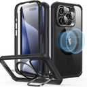 ESR for iPhone 14 Pro Max Case with Stand, Compatible with MagSafe, Full-Body Military-Grade Drop Proof Case with Built-in 9H+ Tempered Glass Screen Protector, Armor Series, Clear Black
