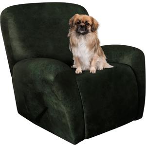 Recliner Chair Covers Leather Like, 4 Pieces Lazy Boy Recliner Cover for Recliner Chair, Soft Sofa Slipcover Furniture Protector Washable Sofa Cover for Pets Kids(Dark Army Green) (1 Seater)