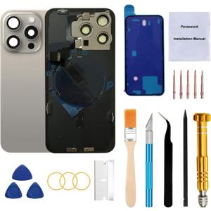 Rear Back Glass Replacement for iPhone 15 Pro Max 6.7-inches with Reparing Tool Kit and All Necessary Parts (Natural Titanium)