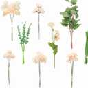 Floroom Artificial Greenery Stems Box Set, 22pcs with 8 Kinds of Faux Greenery Flowers Picks for DIY Bridal Bouquets Wedding Floral Arrangement Table Centerpieces, Green & Cream