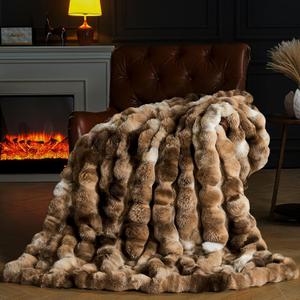 Faux Fur Throw Blanket for Couch, Fluffy Fuzzy Plush Bubble Blanket, Soft Warm Cozy Shaggy Rabbit Blanket, Luxury Decorative Gifts for Sofa Bedroom Living Room, 60x50inch (Tie-Dye-Brown)