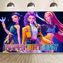 Demon Movie Hunters Birthday Decorations, Demon Movie Hunters Happy Birthday Banner Backdrop for Kids Birthday Party Supplies 60 * 40 inches