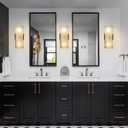 Doraimi Lighting 2 Light 12" Natural Square Alabaster Marble Bathroom Wall Sconce Modern Concise Style Wall Light Fixture,Black Finish for Bedroom Hallway Bedside Living Room