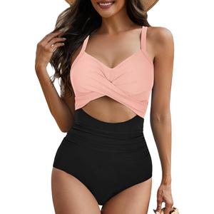 One Piece Swim Suits for Women 2025 Sexy Tummy Control Swimsuits Cutout High Waisted Criss Cross Back Bathing Suit (L)