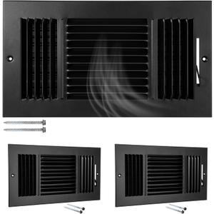 Wesiti 2 Pcs Vent Covers 10 x 6 Inch (Duct Opening) 3-Way Ceiling Register Sidewall Ceiling Air Vent Manual Adjuster Solid Steel HVAC Register Cover for Office Home Toilet Bathroom (Black)