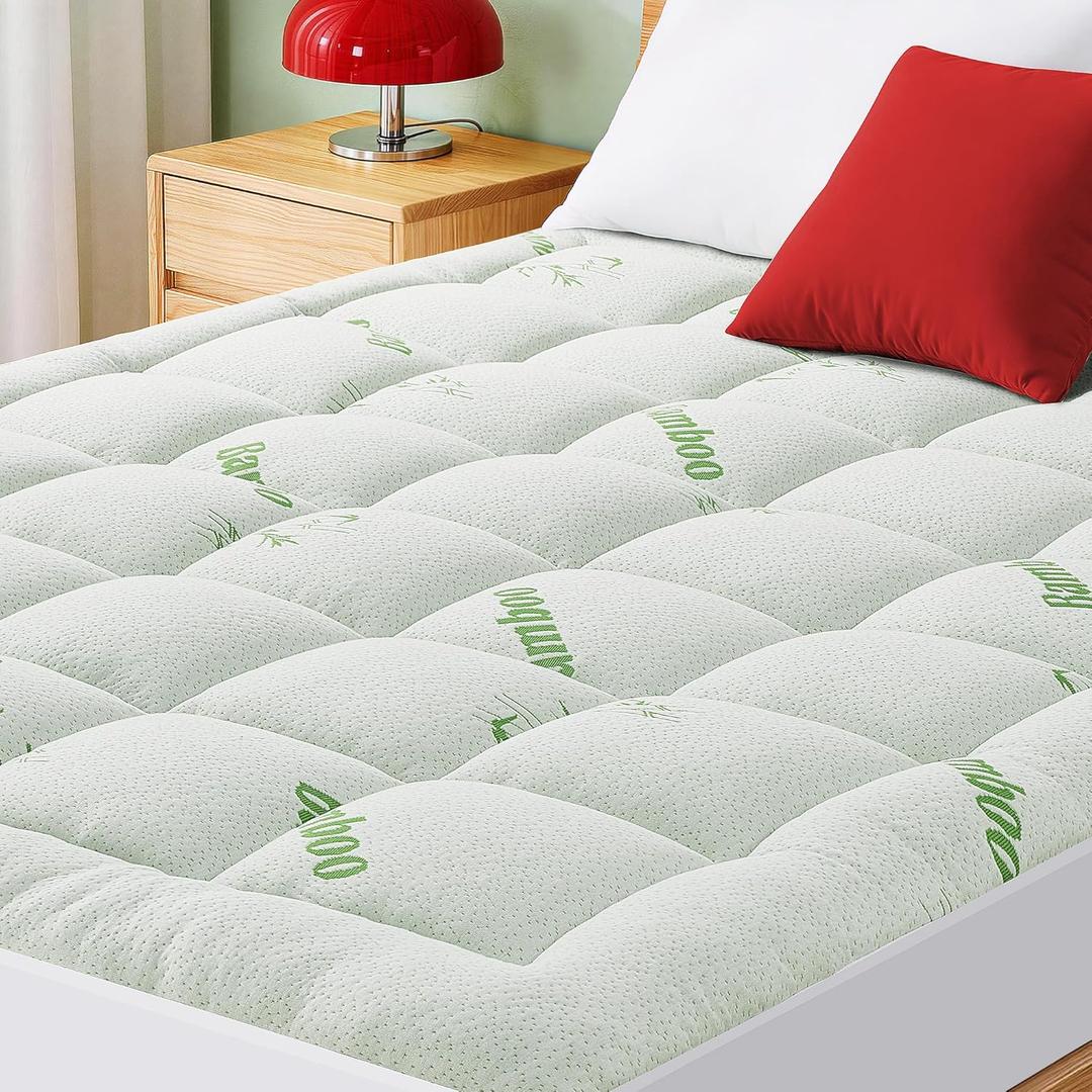 Mattress Pad Queen Size, Cooling Pillow Top Mattress Topper, Ultra Soft Viscose Made from Bamboo, Breathable for Hot Sleepers, Deep Pocket 8"-20", Green
