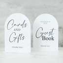 Set of 2 White Acrylic Wedding Signs, 5"x7" White Arch Acrylic Table Sign and Base, Modern Font TableTop Reception Sign for Wedding & Party Event