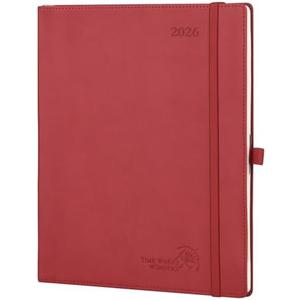 POPRUN 2026 Planner (Large-8.5'' x 10.5''), 2026 Weekly Calendar (Jan. 2026-Dec. 2026) with Hourly Time Slots, Weekly Monthly Appointment Book for Time Management, Leather Soft Cover - Burgundy Red