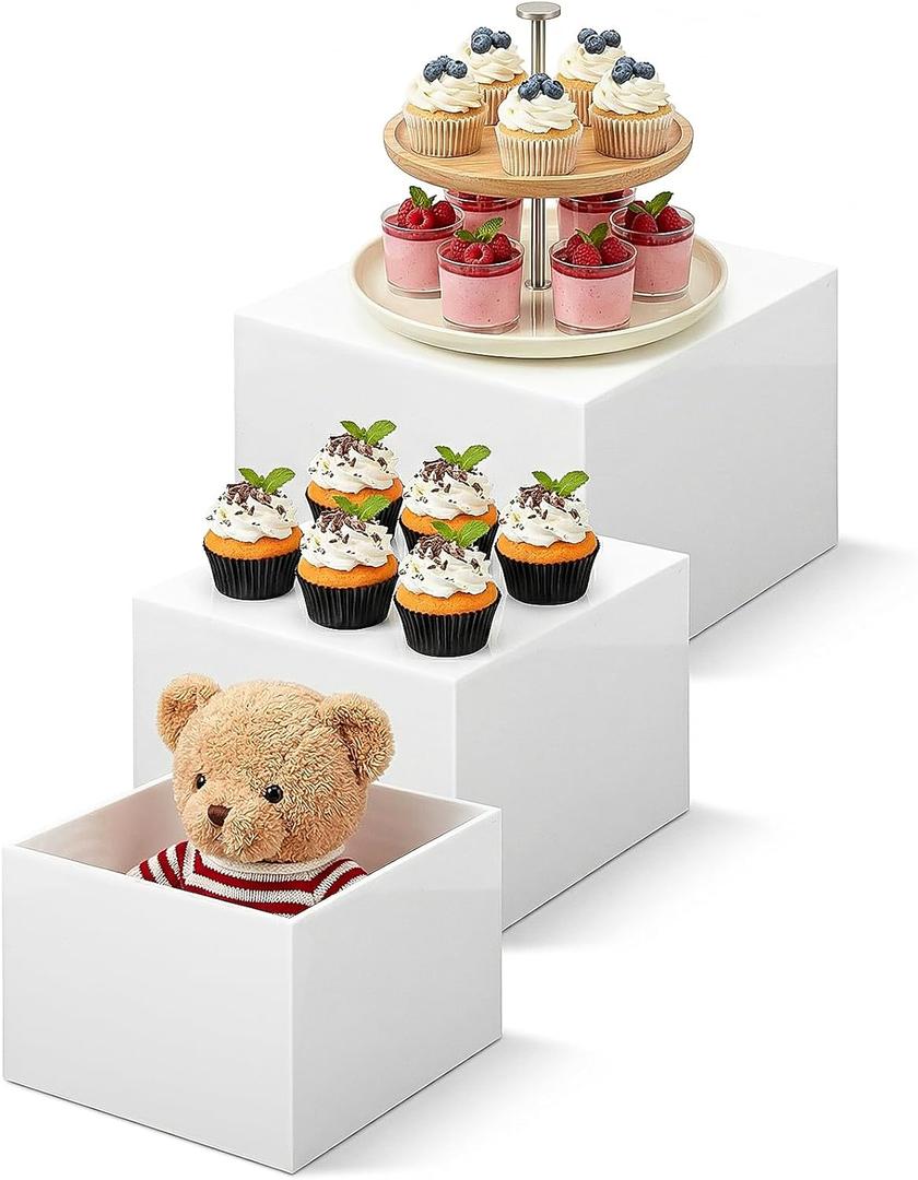 3 Pcs 8 9 10 Inch Large Buffet Risers Food Risers for Buffet Table White Acrylic Cube Display Stands for Dessert Table Display Set for Party, Catering, Jewelry & Collectibles