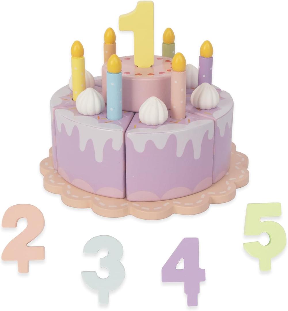 Pretend Play Food for Toddlers 2-5,Wooden Birthday Fake Cake with Candles and Numbers,Tea Party Learning Kitchen Gift Toys for Boys Girls (Cream Cake)