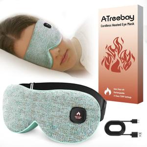 Cordless Heated Eye Mask for Dry Eyes, Eye Mask for Dry Eyes, Washable Eye Heating Pad, Electric Warm Eye Compress, Gifts for Women Men (Blue Grey)